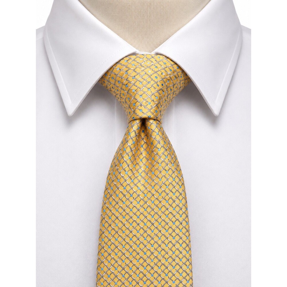 Cremieux Handmade Silk Dress Tie Yellow and Blue Geometric Design